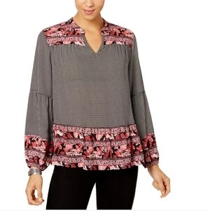 Style & Co. Women's Gingham Bishop Sleeve Pullover Blouse-Large